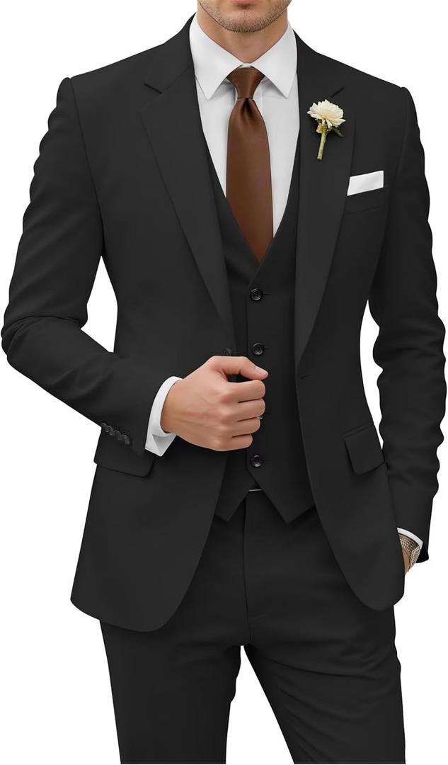 Wangyue 3 Piece Suit Men Slim Fit Wedding Suits for Men Mens Elegant Suits Notch Lapel Blazer Single Breasted Vest and Pants, Medium