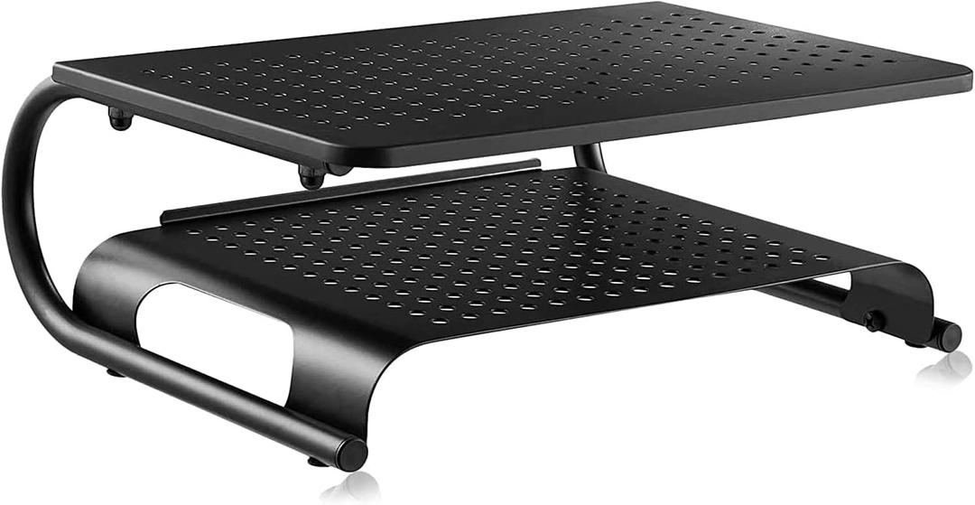 suptek Double-Deck Desk Monitor Stand Riser for Computer, Laptop, Printer, Notebook and All Flat Screen Display with Vented Metal Platform and 4 Inches Height Underneath Storage (MST002)