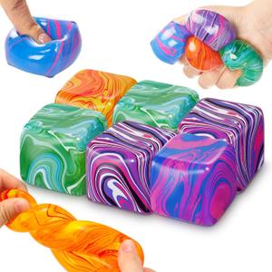 6 Pcs Stress Cube Bulk Ice Cube Stress Ball 1.4 Inch Slow Rising Anxiety Relief Squeeze Sensory Ball for Party Favors Prizes Goodie Bag Stuffers