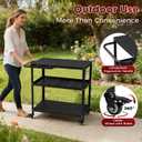 Grill Cart Table Indoor & Outdoor with 4 Lockable Casters, Hooks & Side Handle, Multifunctional Pizza Oven Stand for Patio Kitchen
