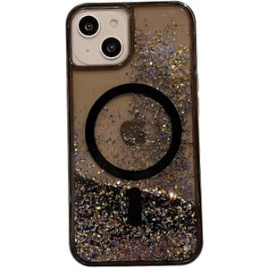 for iPhone Case,[Compatible with MagSafe] Luxury Bling Sparkle Flowing Glitter Liquid Sand Clear Soft TPU Phone Case (Black,iPhone 13 Pro Max)