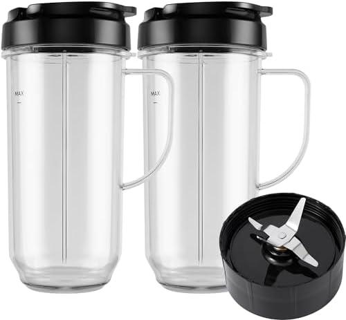5-piece Magic Bullet Blender Cups, Tall 22oz Cup with Flip-Top To-Go Lid, Cross Blade, Blender Replacement Parts, Mug with Handle Compatible with Magic Bullet 250w MB1001
