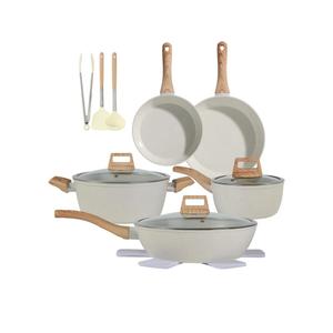Ceramic Cookware Sets 15PCS Pots and Pans Set Non Stick (white15)