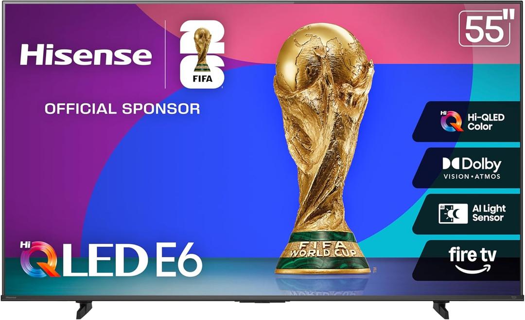 Hisense 55" E6 Cinema Series Hi-QLED 4K UHD Smart Fire TV (55E6QF, 2025 Model) - AI Light Sensor, Dolby Vision  Atmos, Voice Remote with Alexa, Motion Rate 120, HDR 10+ Adaptive, Game Mode Plus
