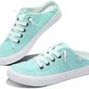 Obtaom Women Canvas Mules Memory Foam Clipper Fashion Sneakers Comfortable Slip-On Mule Backless Holiday Shoes 11,Light Green