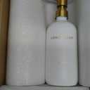 Gold Soap Dispenser Set, Glass Soap Dispenser with Stainless Steel Pump, Perfect for Modern Kitchen Counter Decor. (Gold)