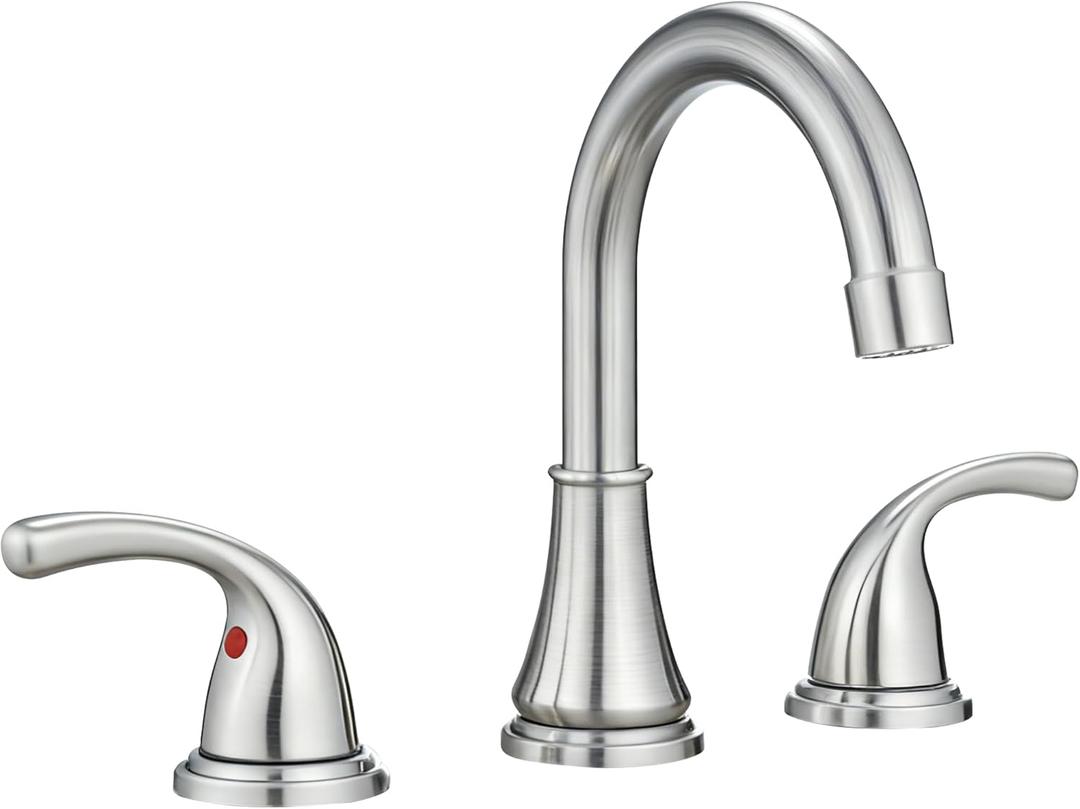 Bathroom Faucet 3 Holes, 8 Inch Widespread Faucet 2 Handle Bathroom Sink Faucets Lead-Free Brushed Nickel Bath Sink Faucets with Pop-up Drain Stopper and Supply Hoses