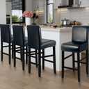 PU Leather Bar Stool Covers with Backs 100% Waterproof Bar Stools Covers Set of 4, Removable Stretch Barstool Slipcovers for Pub Cafe Dining Room (Black)