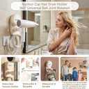 Hair Dryer Holder Wall Mounted Suction Cup Blow Dryer Stand with Cord Organizer Compatible with All Dryer 360Adjustable No Drill Installation Hair Dryer Stand for Bathroom, Bedroom (Cream White)