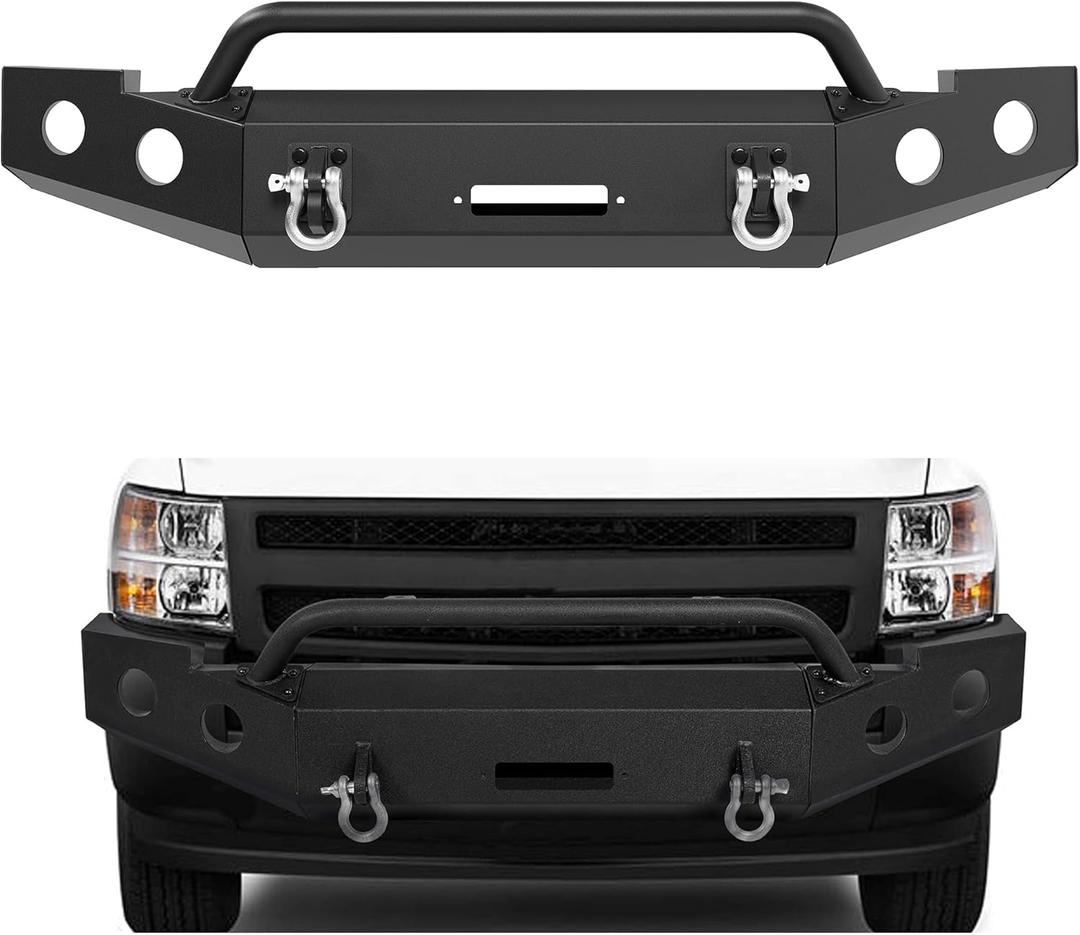 ECOTRIC Front Bumper Compatible with 2007-2013 Chevy Silverado 1500 W/Push Bar 3-Piece Modular -2 Packages