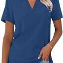 ORANDESIGNE Women's Short Sleeve V Neck Polo Shirts Summer Collared Tops Casual Loose Tees Tops (Large)
