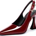 Women's Slingback 3In Kitten Heel Comfortable Closed Toe Pumps Dress Shoes for Women (9, Dark Red Patent)
