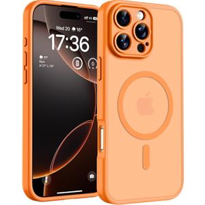 TOCOL Magnetic for 16 Pro Max Case, Upgraded Full Camera Protection, Compatible with Magsafe, 16FT Drop Protection, Translucent Matte Back Bumper Phone Cover for 16 ProMax 6.9-InchOrange