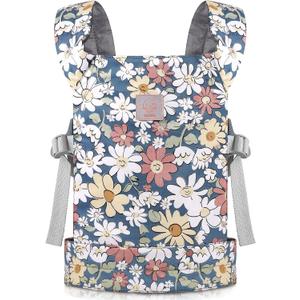 GAGAKU Baby Doll Carrier - Kids Toy with Adjustable Straps for Stuffed Animal Dolls - Gray - Smiling Daisies