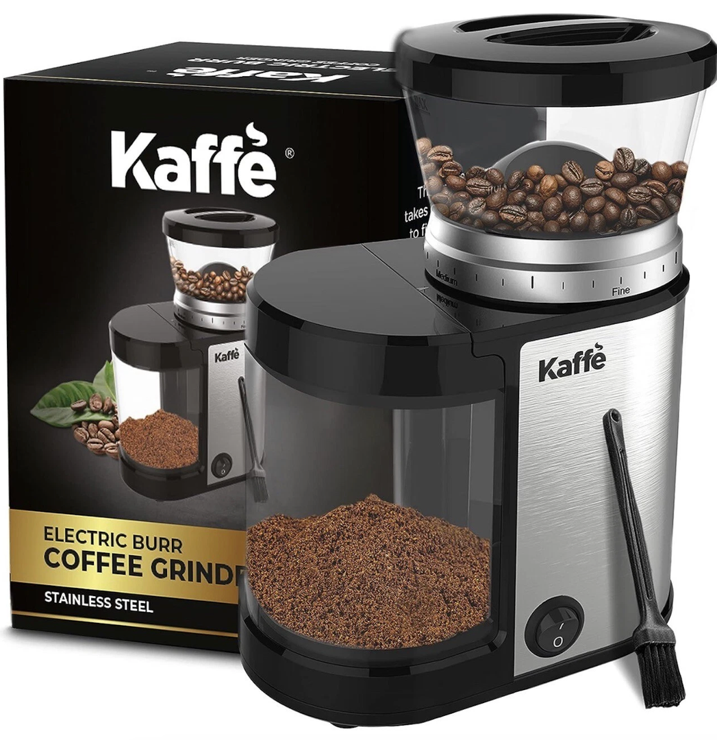 Kaffe Electric Burr Coffee Grinder (5.5oz) w/Adjustable Coarseness Settings - Flat Burr - [New Upgraded Motor ] - Precision Coffee Bean Grinder for Home Use 