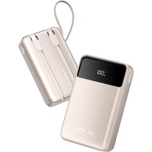 Portable-Charger-Power-Bank Travel Essentials Battery Pack USB C 30000mAh Built in Cable 22.5W Phone Fast Charging Powerbank Compatible with iPhone 16 15 14 13 12 11 iPad Google Xiaomi (Gold)
