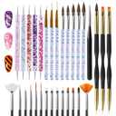 Artdone 31pcs Nail Art Brushes, Nail Art Tool Set, Dotting Tools, Dust Brush, Striping Brushes for Long Lines, Drawing Pen For Gel Polish Design supply