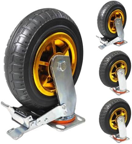GaeaAuto 8 Inch Heavy Duty Casters Wheels Set of 4 Swivel Industrial Casters Rubber Wheels Tires for Cart Bench Shop Dolly Outdoor Wheels Replacement with 2 Brake and 3000Lbs Load Capacity, 4 Pack