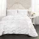 Lush Decor Kemmy Ruffled Quilt Set, 3 Piece Set Twin, White - Kids Bedding Set - White Quilt Twin Size - Coquette Decor