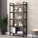 WH-AOERPUMY 5 Tier Bookcase, Solid Wood Bookshelf Rustic Vintage Industrial Etagere Bookcase, Metal and Wood Free Vintage Bookshelf, Retro Brown (5-Tiers)