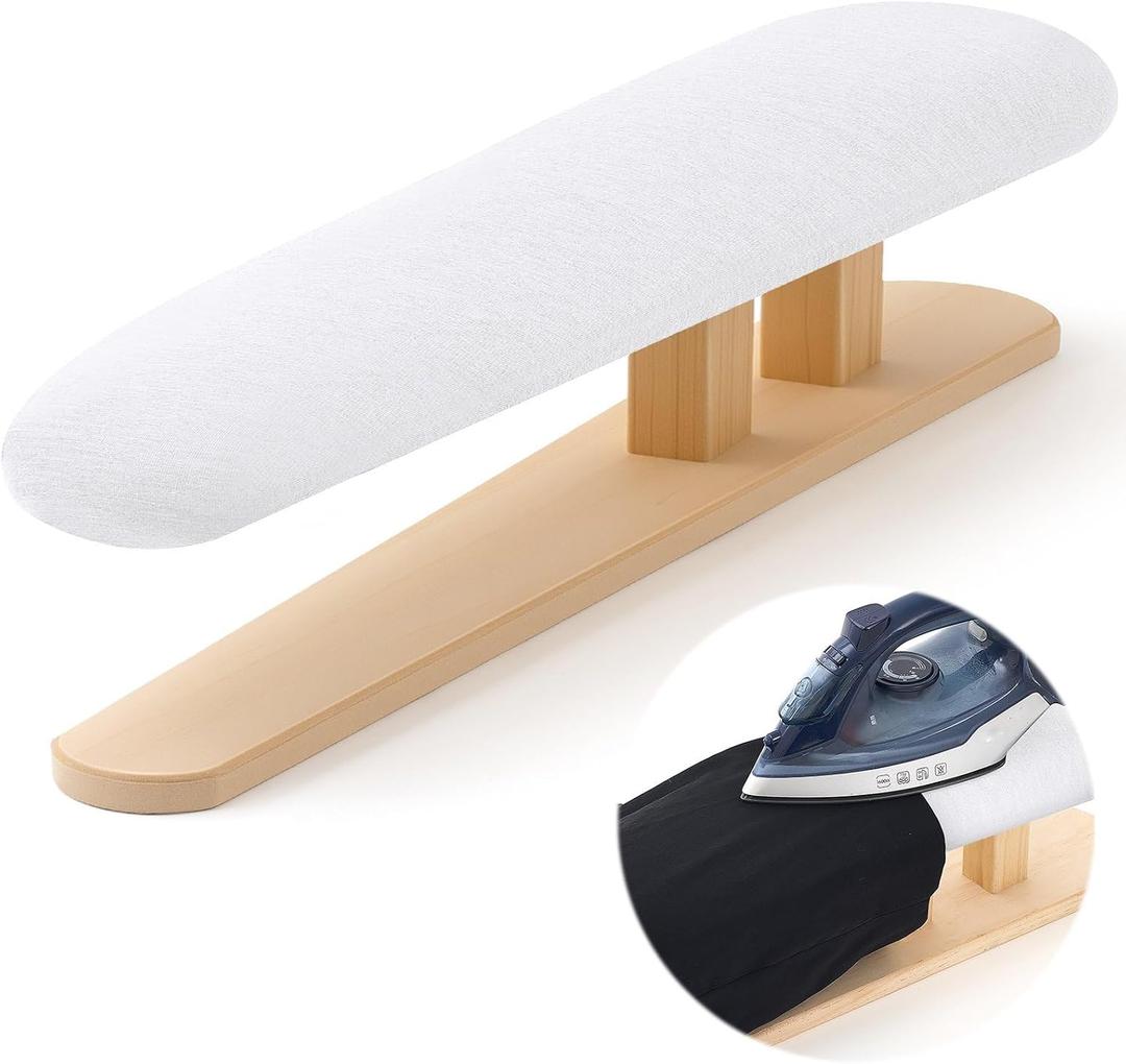 DoubleFill Padded Sleeve Ironing Board 57x13cm Tabletop Sleeves & Chest Tailor Ironing Board with Long Wooden Base for Tailor Dress Forms Household, Laundry Rooms, Travel Use, White