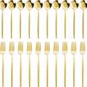 NOCCUR 20-Piece Stainless Steel Gold Spoons and Forks Silverware Set for 10 - Gold Forks and Spoons Utensils Set - Mirror Polished for Home&Party