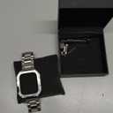 MOFREE Stainless Steel Watch Band with Case Compatible for Apple Watch 45mm Series 9/8/7 for Men, Rugged Strap with Metal Protective Bumper Cover for iWatch Band 45mm Silver