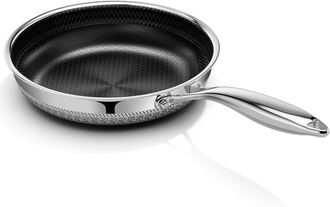 Innerwell 8 Inch Non Stick Pans, Titanium Ceramic Tri-Ply Stainless Steel Skillet Frying Pan Small Hybrid Nonstick Cooking Pan No Toxic Egg Frying Pan, Induction Compatible, PFAS/PFOA/PTFE Free