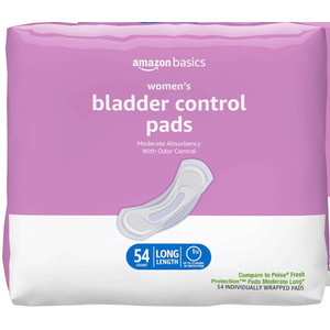 Amazon Basics Incontinence Pads for Women Long, Bladder Control, Postpartum, Moderate Absorbency, Unscented,  54 Count