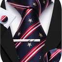 YOHOWA Men Plaid/Striped Ties Set Silk Business Wedding Formal Fashion Necktie and Pocket Square Cufflinks Set (Black)