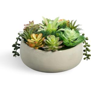8inch Artificial Succulent Plants in Pots,Large Fake Succulents with Creamy White Ceramic Pot for Home Office Desk Bathroom Coffee Table Decor