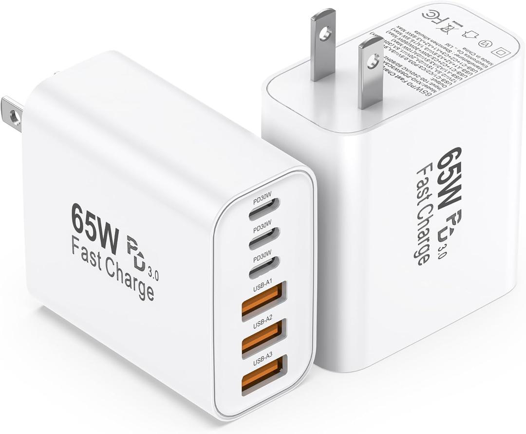USB C Charging Blocks, 65W USBC Wall Fast Charger Block, Type C iPhone USB C Charger Fast Charging Brick, 6-Port Multiport Charger Plug Power Adapter for iPhone 17/16/15/14/Pro Max, GalaxyS25 26,iPad (White)