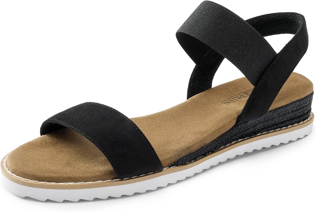 DREAM PAIRS Womens Espadrilles Ankle Stretch Elastic Strap Open Toe Comfortable Wedges Flats Spring Dressy Sandals Shoes 2026 for Women (8, Black-suede)