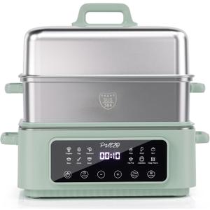 18QT Electric Food Steamer for Cooking, 2-Tier 304 Stainless Steel Tray
12-in-1 Steamer, 6H Keep Warm, 24H Preset Timer, 1200W Fast Steam for Veggies, Dishwasher Safe, BPA-Free, Boil-dry Safe