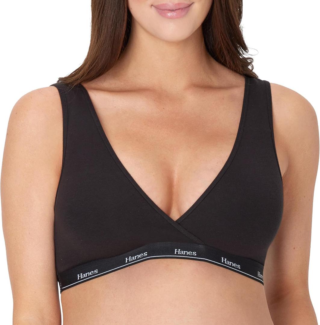 Hanes Women's Maternity Nursing Bra, Lounge Nursing Bralette, Moisture-Wicking, Odor Protection (Black, XXL)