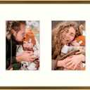 Frametory - 11x14 Aluminum Collage Picture Frame - Display 5x7 Pictures with 2 Openings Mat - Real Glass Front - Horizontal/Vertical Wall Mount - Bronze 1 Pack