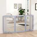 PUPETPO Freestanding Pet Gate for Dogs, Foldable Wooden Dog Gate for House Indoor, Tall Pet Fence for Stair, Doorway,Hall, Support Feet Included, 3 Panels 32", Grey