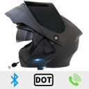 Bluetooth Motorcycle Helmet,Modular Motorcycle Helmet with Bluetooth,DOT Approved Dual Visor Full Face Flip up Bluetooth Integrated Motorcycle Helmets for Adults Men Women (Matte Black, XX-Large)