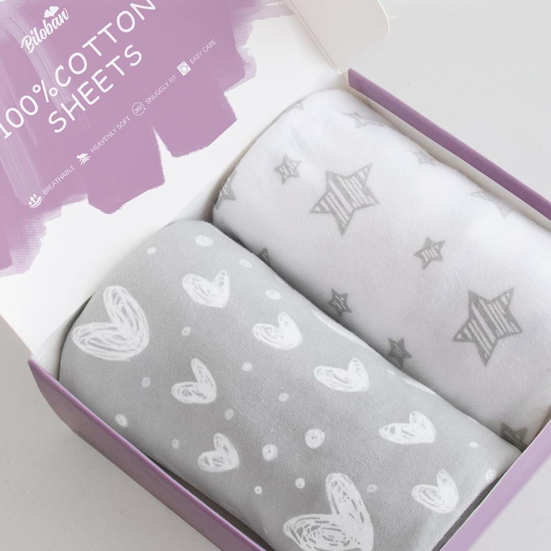 Bassinet Sheets Compatible with Graco Sense2Snooze Bassinet, 2 Pack, 100% Jersey Knit Cotton Sheets, Breathable and Heavenly Soft, Grey Print for Baby