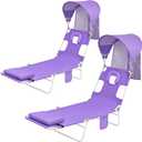 Backpack Beach Tanning Chair with Canopy Sun Shade & Face Hole, 6 Position Folding Lounge Sun Chair for Adults Outside Reading Sunbathing Poolside Camping Lawn, UPF 50+, 2 Pack, Patent Design (Purple)