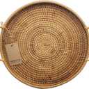 DECRAFTS Rattan Round Serving Tray Wicker Woven Bread Basket with Handles for Cracker Dinner Parties Coffee Table Breakfast (Natural 12.6 inches)
