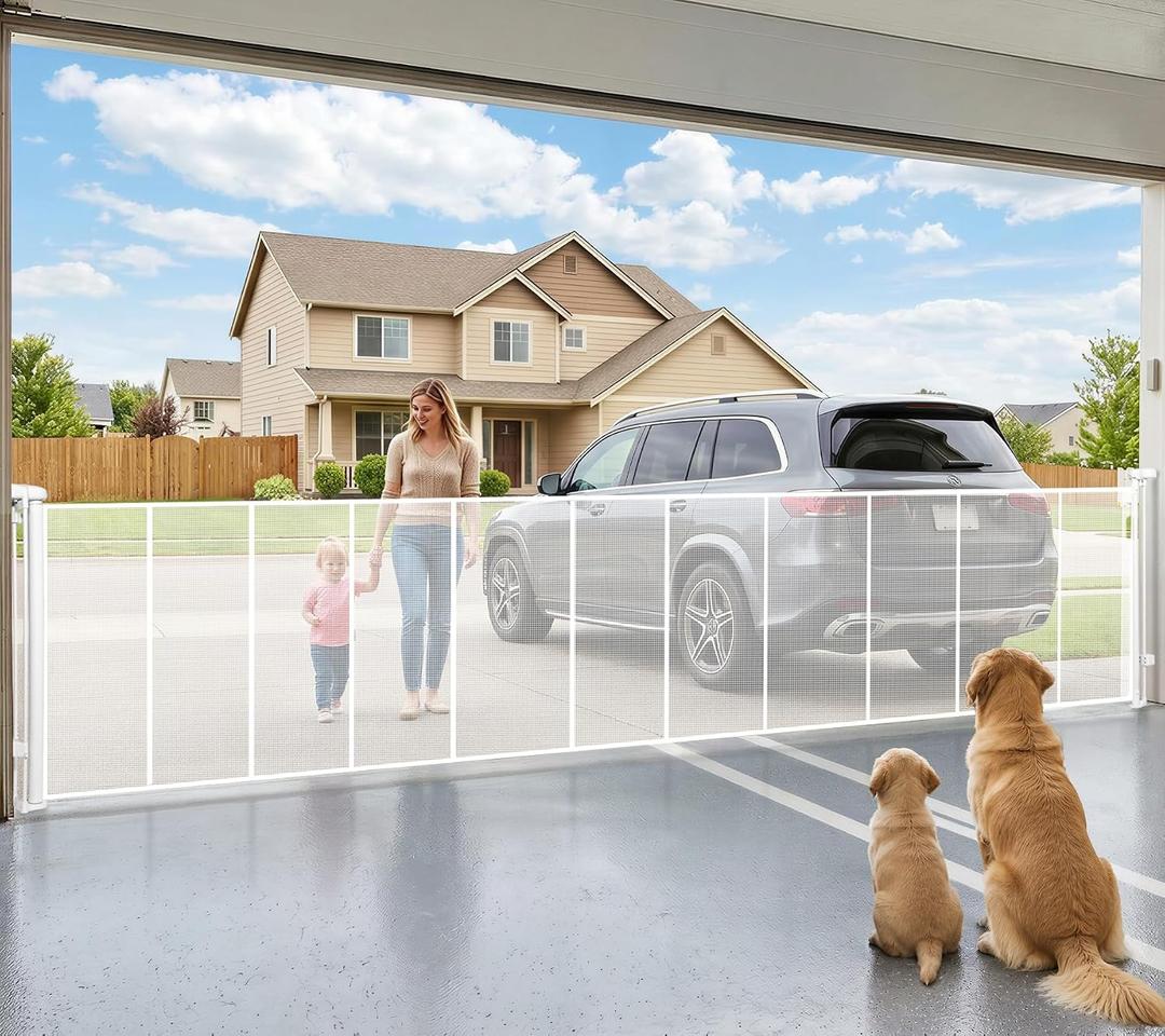 276" Retractable Baby Gate Extra Wide, 52" Tall Retractable Dog Gate for Stairs, Doorways, Decks, Mesh Gate Long Child Gate Pet Gate for Indoor, Outdoor, with Reinforced Mesh Rods, Dual Locks(White)