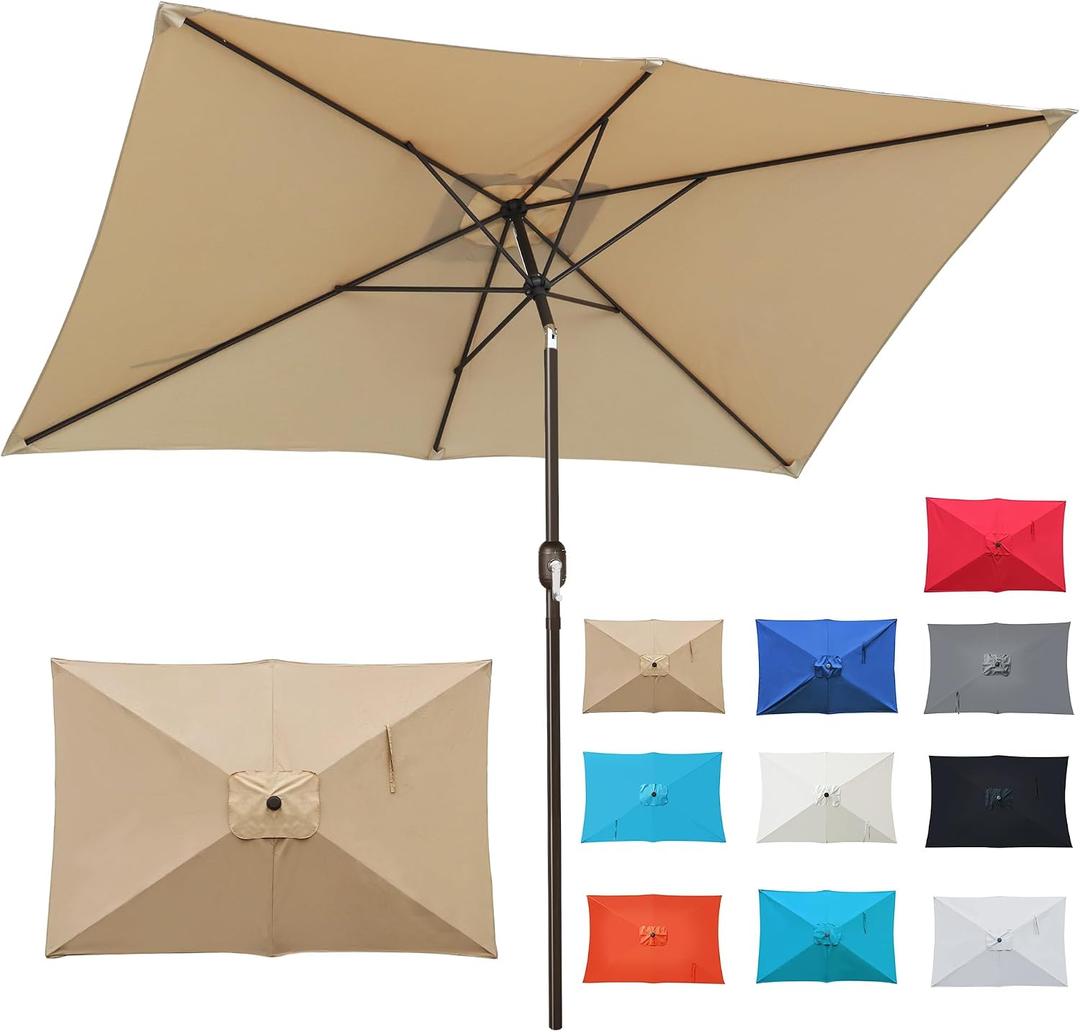 Blissun Rectangular Patio Umbrella, Table Market Umbrella with Tilt and Crank, Outdoor Umbrella for Garden, Deck, Backyard, Pool and Beach