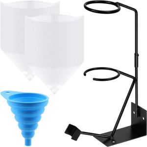 52Pcs Gravity Feed Gun Holder Stand, Cone Paint Strainers & Silicone Funnel Kit, Spray Gun Holder, Paint Filter Strainer and Cone Shaped Nylon Mesh Funnel Set for Car Paint Furniture Wood