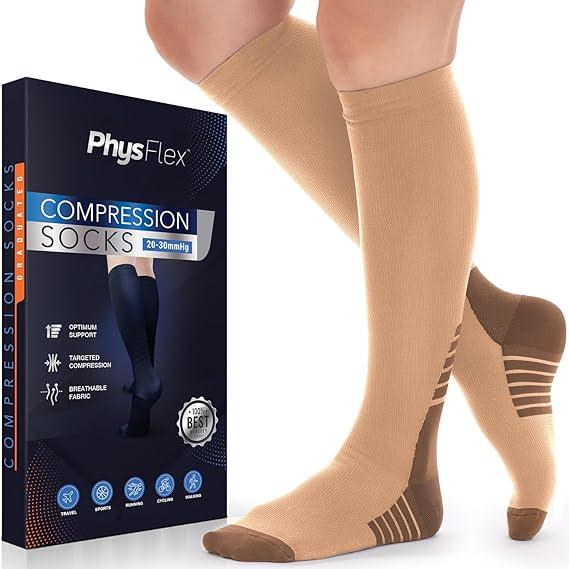 Compression Socks for Women and Men - Best Support for Running, Flying, Pregnancy - Knee High Graduated Compression Stockings (Black, L/XL)