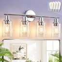 DLLT 4-Light Bathroom Light Fixtures: Chrome Modern Vanity Lights with 4 E26 Bulbs - Clear Glass Shade Bathroom Wall Lamp for Mirror Kitchen Living Room Hallway Cabinet Porch