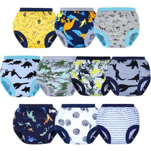 BIG ELEPHANT Potty Training Underwear - 10 Pack, 100% Cotton Absorbent Unisex Toddler Pee Pants for Boys Girls (2T, Dinosaur Party)