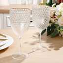 Jingmore 24 Pcs 13oz Reusable Plastic Wine Glasses, Detachable Wine Glasses with Stem, Unbreakable Champagne Flutes, Crystal Pink Goblet for Christmas Party Bar Restaurants Wedding Toasting (Crystal)