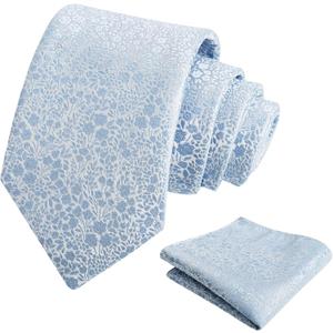 Alizeal Mens 3.15inches Floral Tie with Flower Printed Handkerchief Colorful Tie Set (Blue)