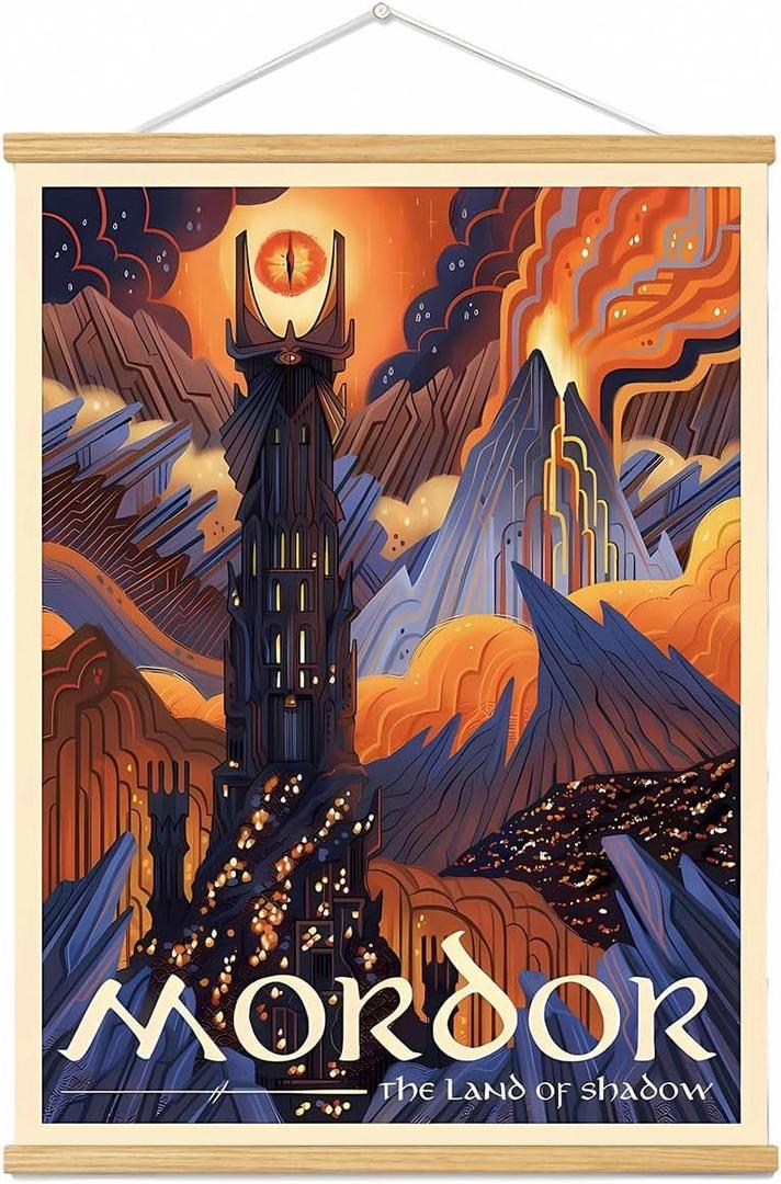 Meksular Middle Earth Landscape Wall Art Prints Canvas PaintingFantasy Posters, Wall Pictures, For Travel Gift, Canvas Art with Frames, For Office Home Decor Bedroom Living Room Decor.16L x 12W 